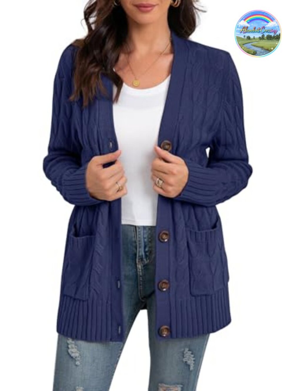 Womens Long Sleeve Cable Knit Cardigan Sweater with Pockets